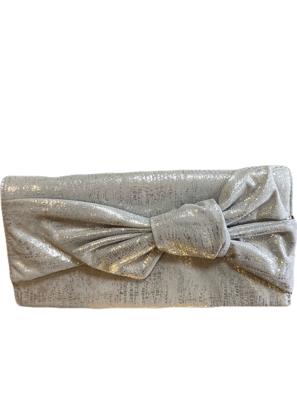 Gianni Bini Metallic Silver Pewter Bow Evening Clutch Crossbody Bag